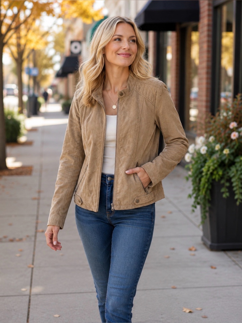 Sebby Collection Faux Suede Jacket in Tan